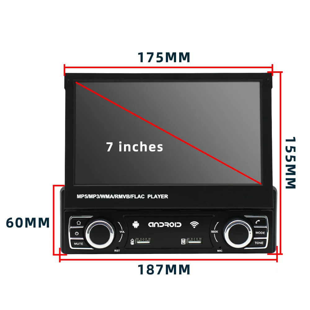 1 Din Android Car Radio Retractable Screen Autoradio Universal Car Mp5