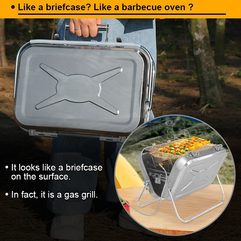 Commercial Korean Briefcase Barbecue Table Grill Folding Stainless