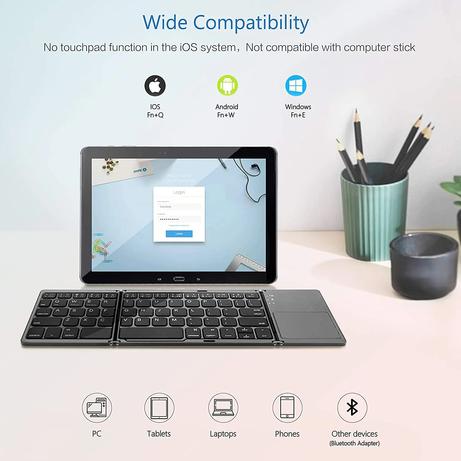 Three Foldable Touchpad Blue Tooth Keyboard for Ipad 3 Case