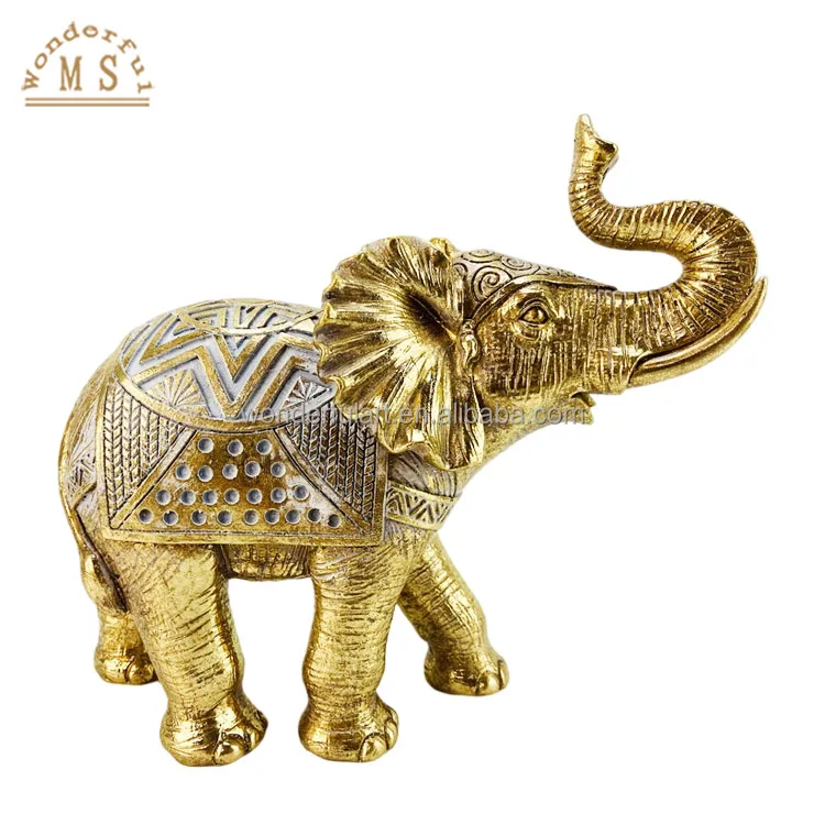 customized resin gold family Elephants Figurines poly stone animal sculpture souvenir gifts for Christmas home decoration