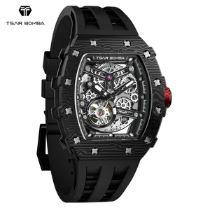TSAR BOMBA Skeleton Carbon Fiber Mechanical Mens Automatic Watches