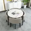 Imitation marble round table + light gray leather chairs-1 table