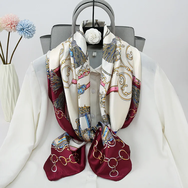 90*90CM Custom Logo silk big square scarf hot style satin print ladies silk scarf AliExpre new wild scarf women