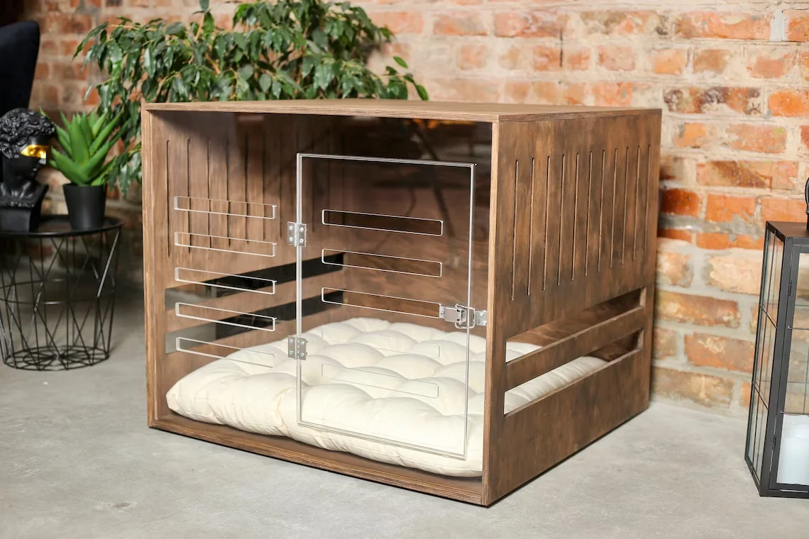 Junji Modern Dog Crate Wooden Dog Crate With Acrylic Front Panel And