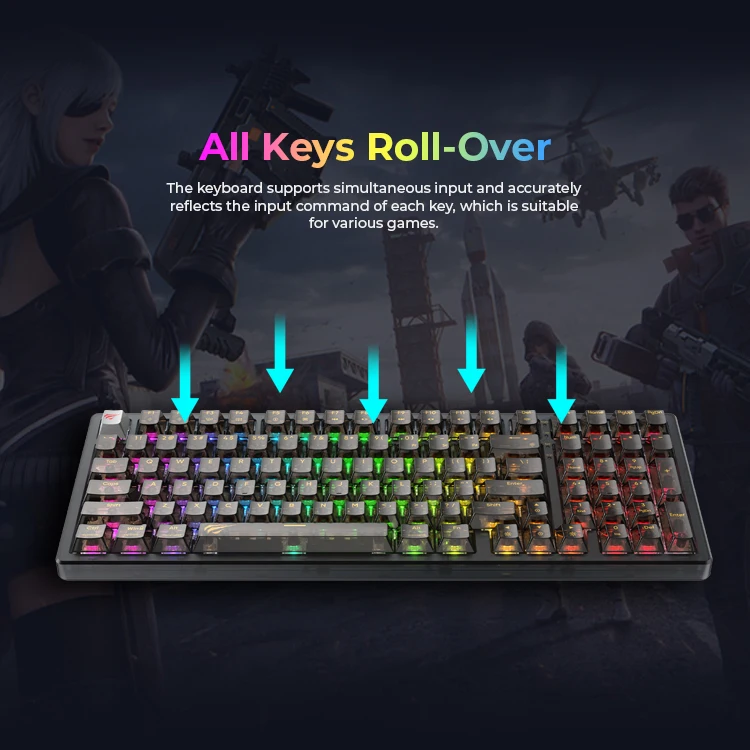 Havit KB875L 98 Keys Hot Swap RGB Lights Fully Transparent Backlit Mechanical Gaming Keyboard with Gasket Structure