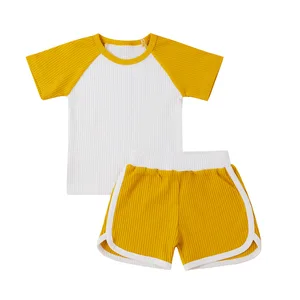 Wholesale Baby Clothing Set Cotton Two-Piece Outfits with Pierced Stripes Casual Summer Kids Suit