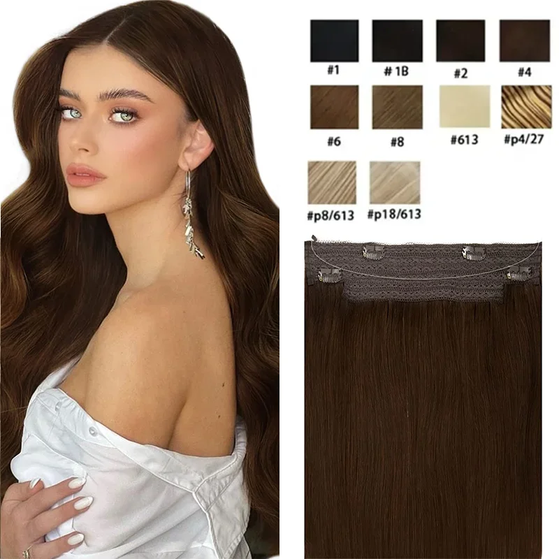 Extension per capelli umani Remy neri con filo invisibile e filo di pesce_voghion.com