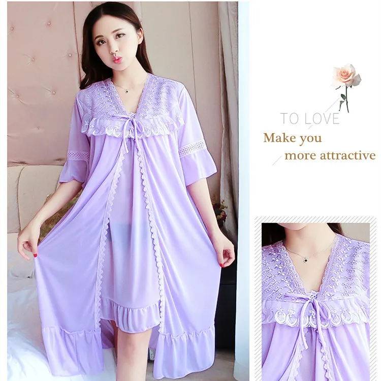 Ice Box Robe Solid Comfortable Ice-Silk Robe Sets for Women