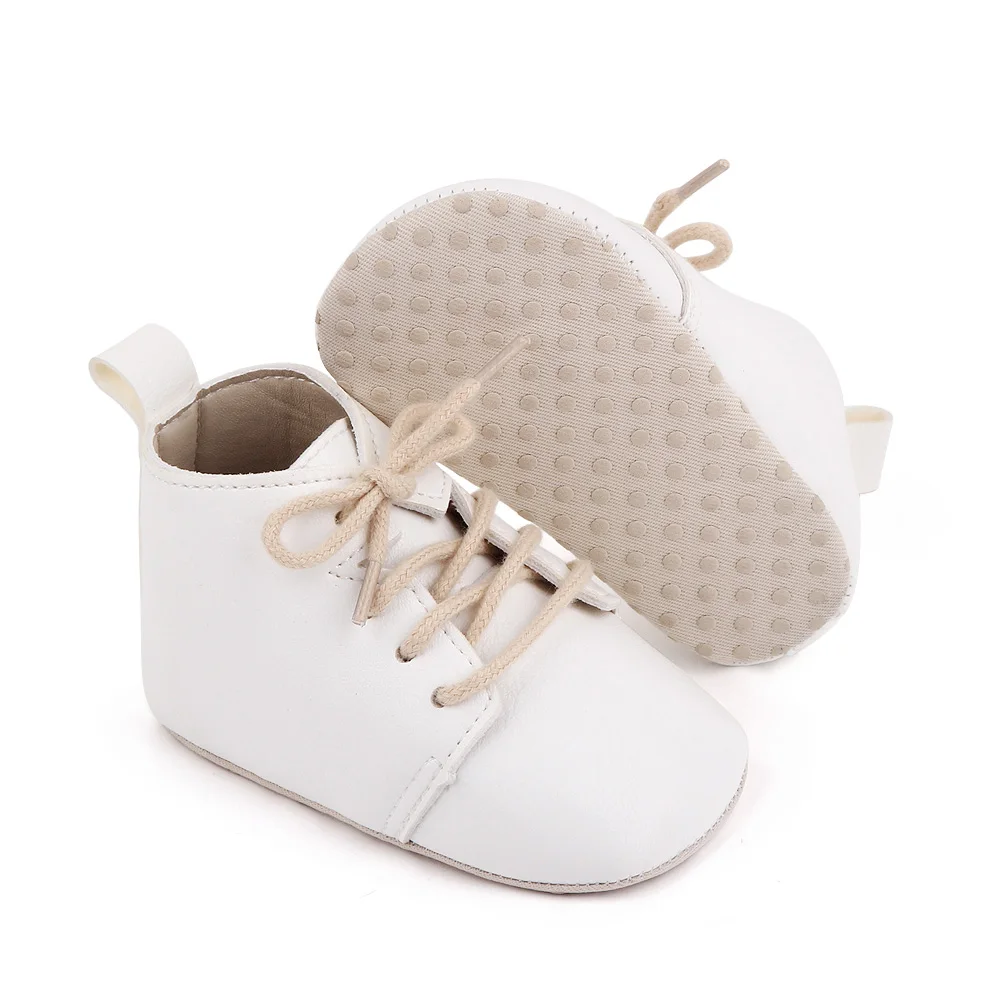 Spring and Autumn Baby Girls PU Leather British Style Front Lace-up Solid Color Infants Walking Shoes supplier