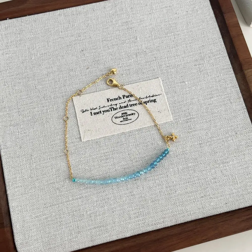 KAKODIY Ins Style 18K Gold Plated 925 Sterling Silver Jewelry Natural Blue Crystal Bead Chain Bracelet detail 2