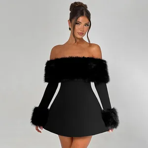 G24DS280 Women Off Shoulder 2024 Winter Sexy Dress
