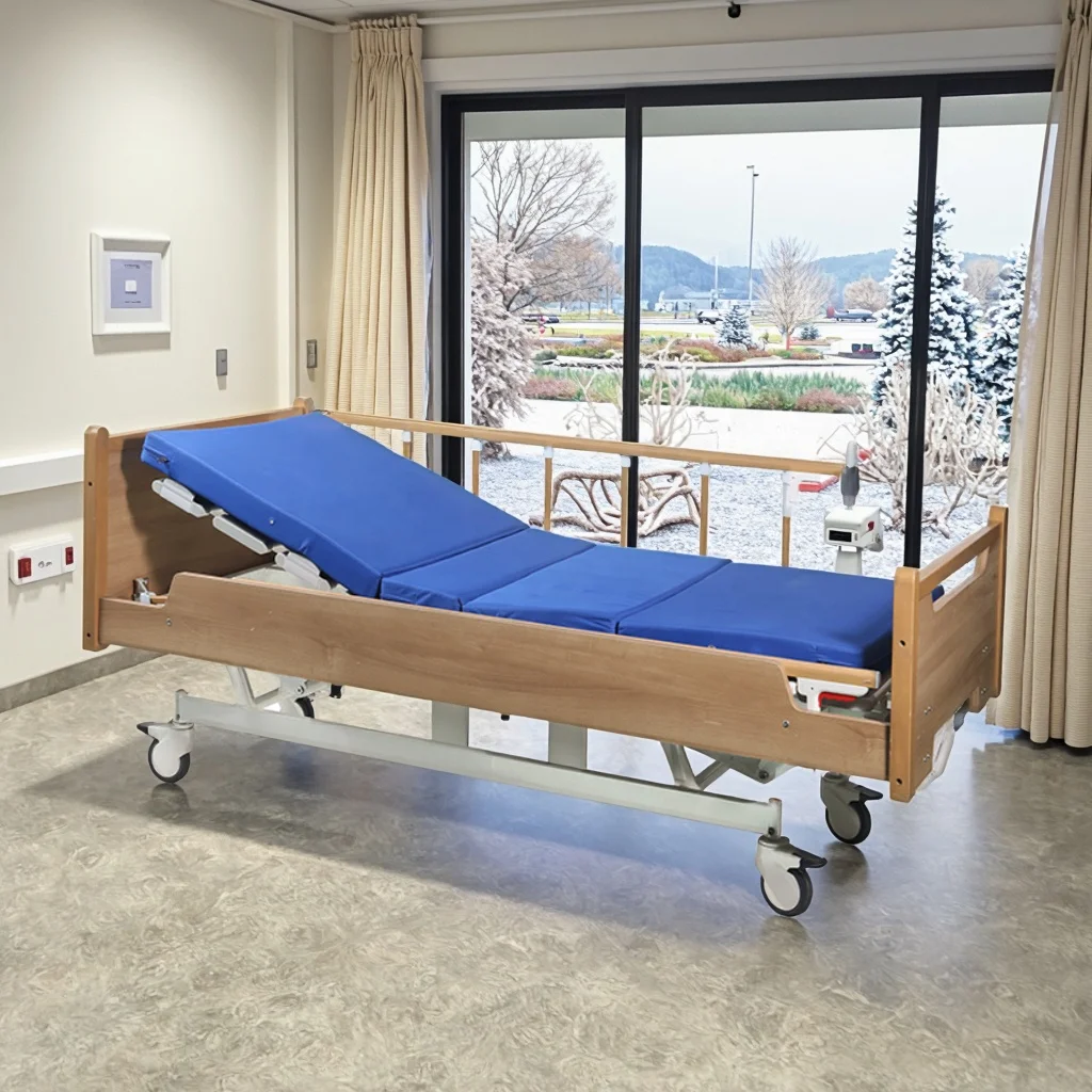 Adjustable Manual Crank Modern Foldable Hospital Bed Steel Frame PP Headboard Multi-Function Commercial Use Medical Hotel 5