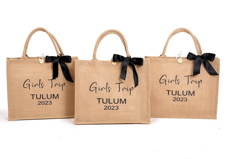 Custom Printed Eco-Friendly Bag, Personalized Name, Jute Bag, Bridesmaid  Shopping Tote, Reusable Beach Bag, Travel Gifts