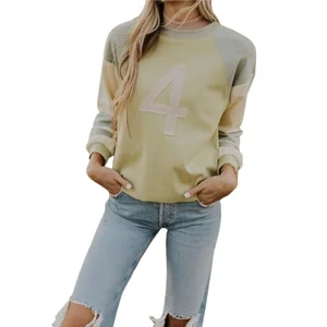OEM Manufacturer Women's Sweatshirt Custom Color Block Sleeves Patchwork Appliques Casual Polyester/Cotton Sweatshirts