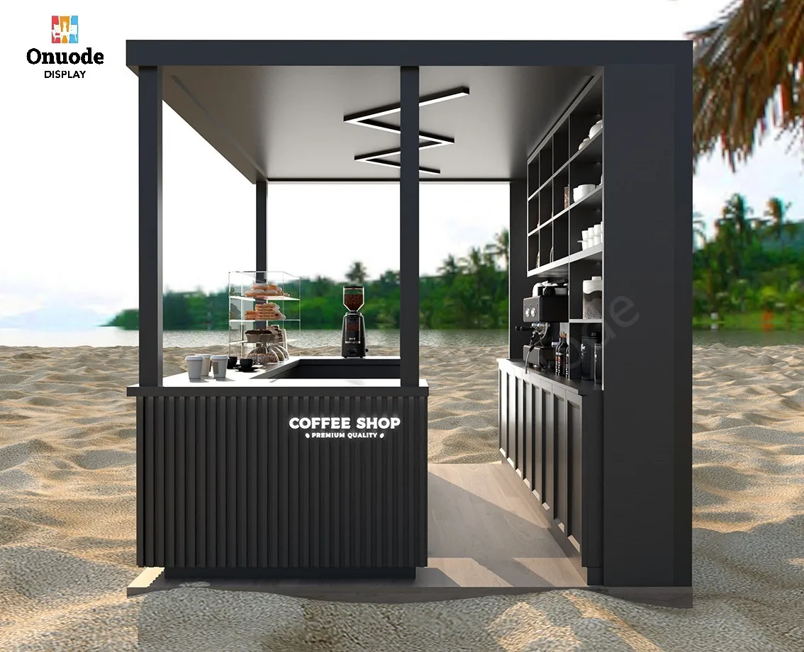 Onuode Custom LED Lighting Cafe & Mall Display Kiosk with MDF & Tempered Glass Eco-Friendly Furniture Design