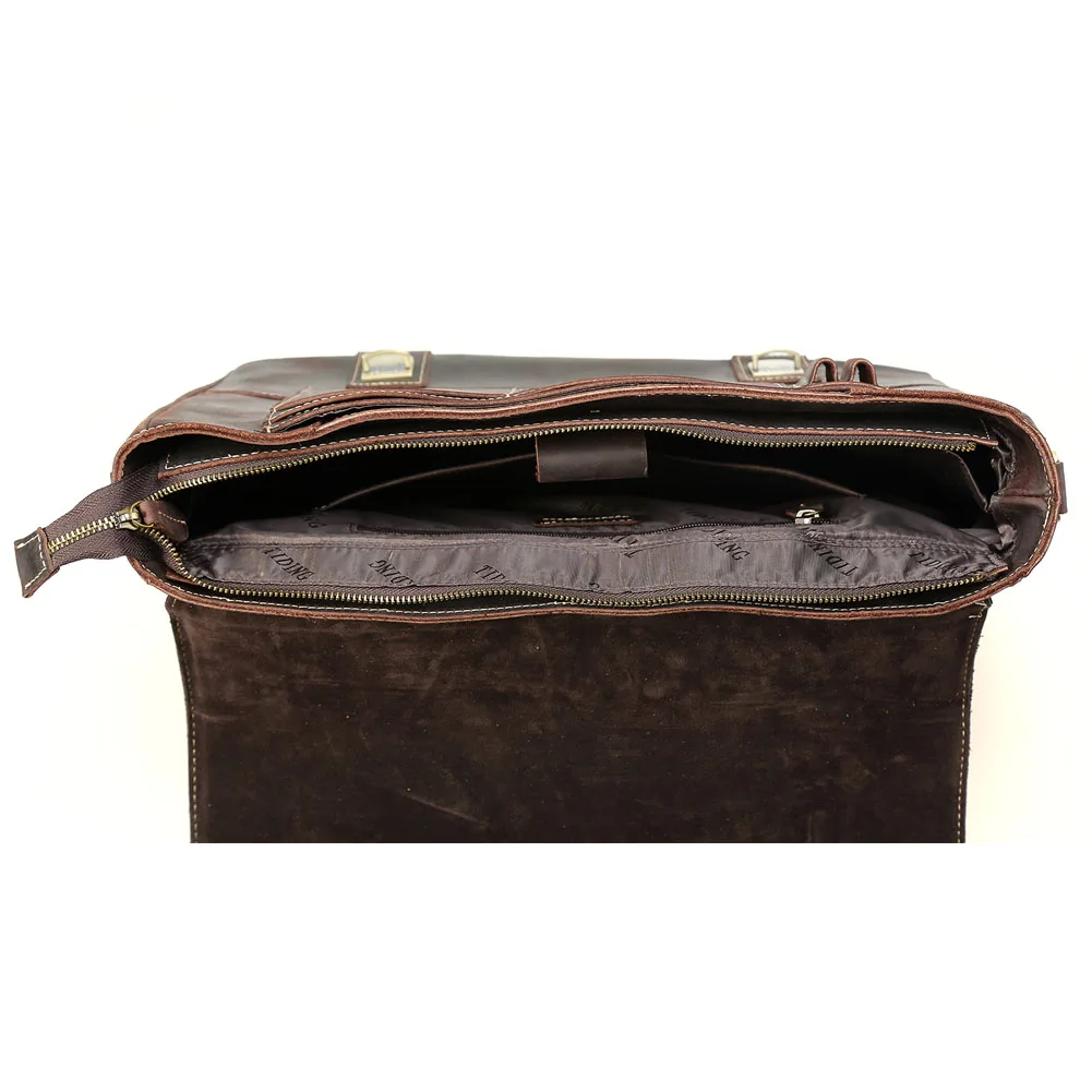 TIDING OEM Custom Top Layer Crazy Horse Retro Style Genuine Leather Shoulder Messenger Bag Laptop Bags Briefcase for Man