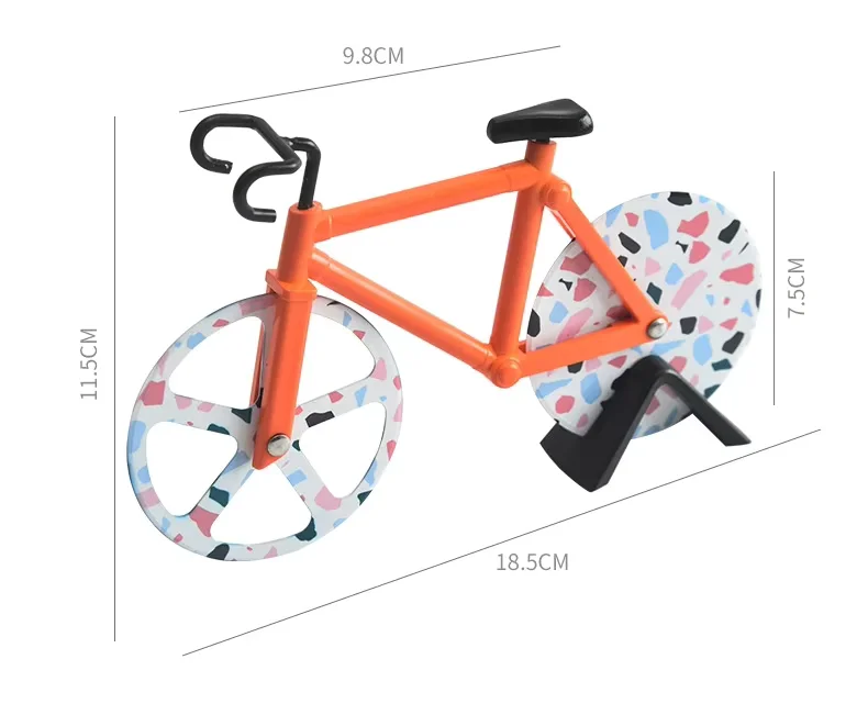 product custom creative stainless steel bicycle shape pizza cutter double cutting wheel non stick bike slicer unique pizza tools-5