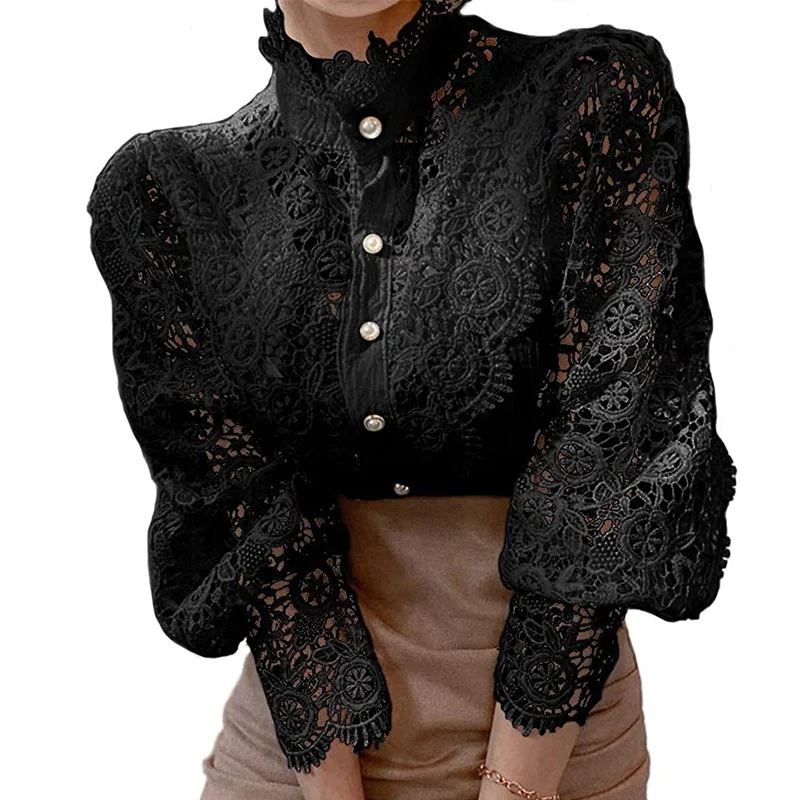 Womens Shirts Black White Lace Top UK French Style Clothes