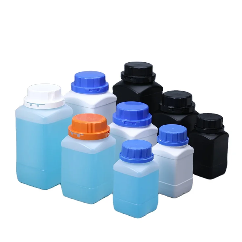 Empty 250 ML 500 ML 1000 ML Wide Mouth Reagent Plastic Square Bottle With Inner Cap