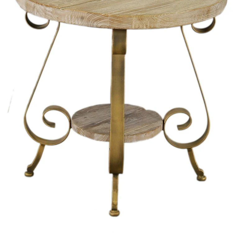 Light luxury nesting round coffee table with metal frame small tray coffee shop furniture wood coffee table