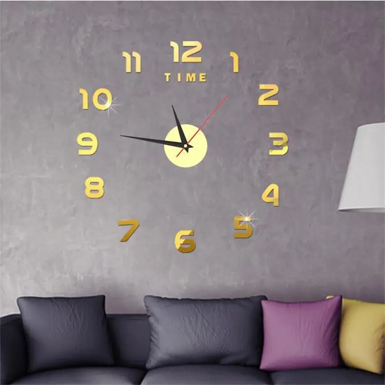 Popular  Modern Minimalist Design  3D  Frameless Acrylic Sticker Large Round  DIY Wall Clock