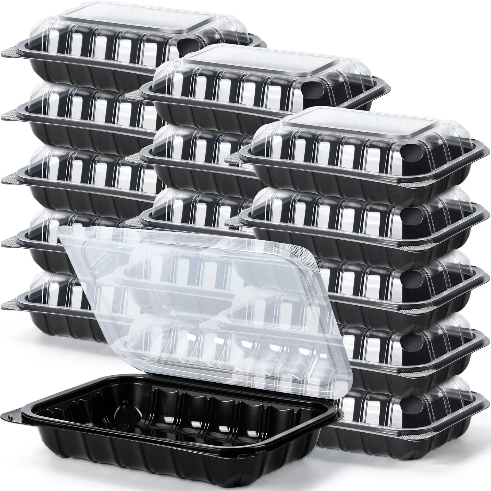 YANGRUI  Food Storage Containers with Lids 9x9 Inch 34oz With 3 Compartment Microwave Safe Hinged Take Out Containers