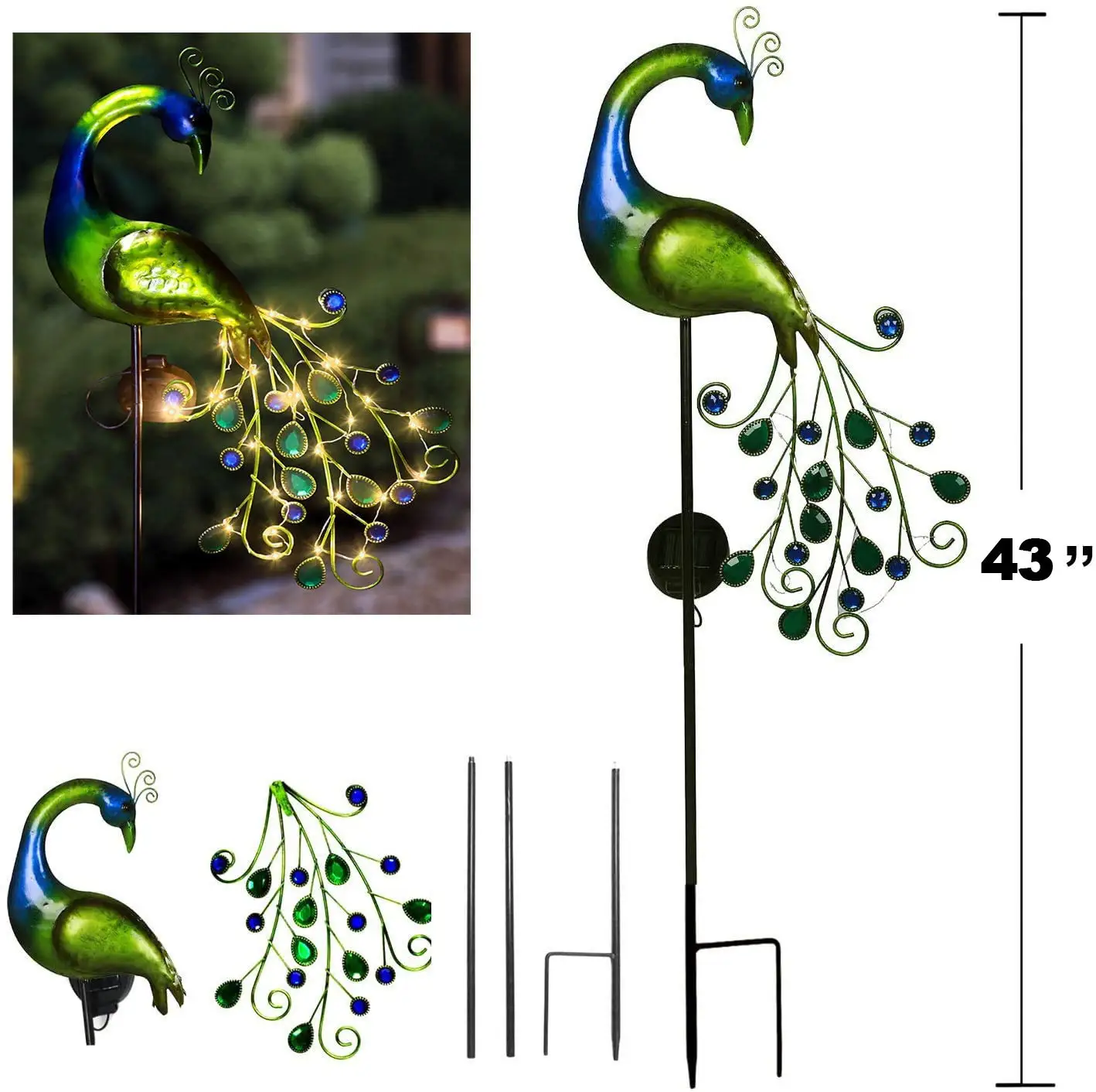 Beautiful Garden Decoration Metal Art Solar Peacock Garden Stake ...