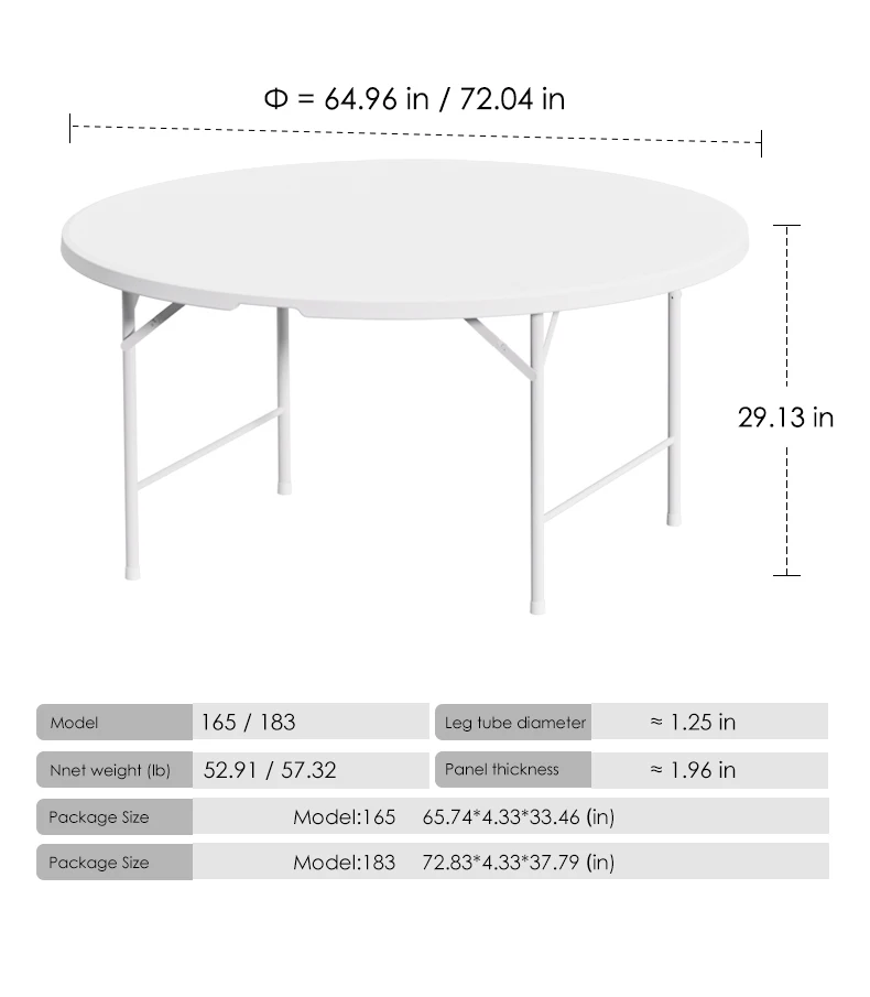 Benjia Heavy Duty 72 Inch Plastic Folding Wedding Round Tables Party ...