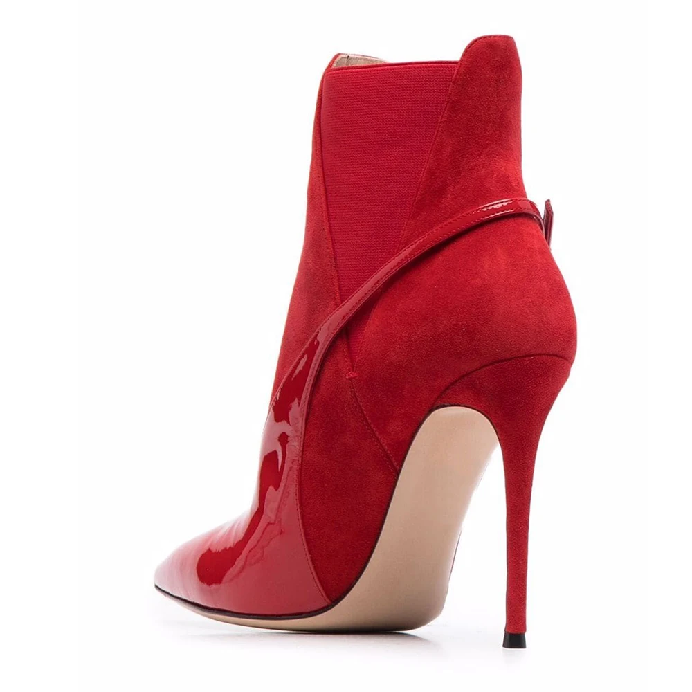 Women Pointed Toe Red Patent Leather Stiletto High Heel Slip On Short ...