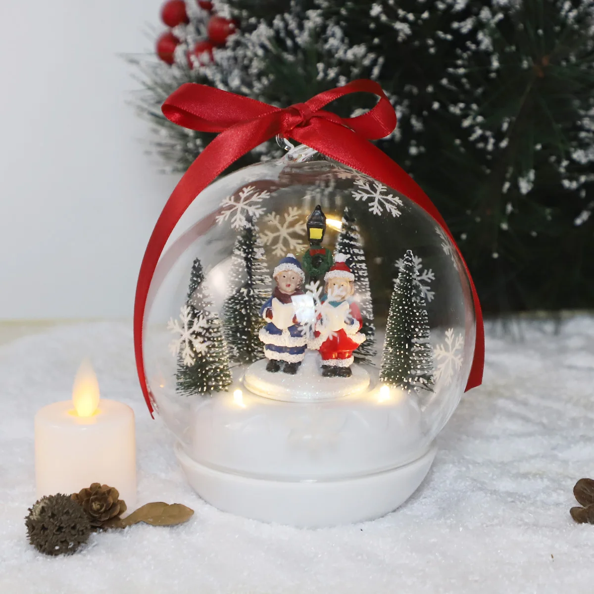 high quality musical revolving glass ball christmas ornaments snow souvenir christmas glass decoration 2024