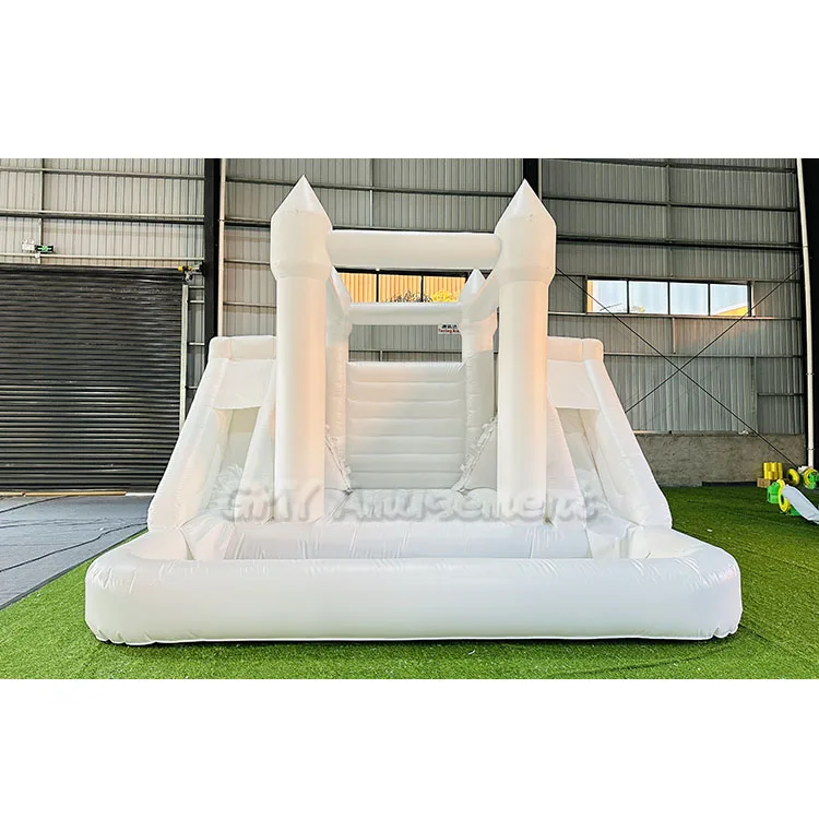 Commercial Grade White Bounce House Castles Water Slide Bounce House With Double Slide
