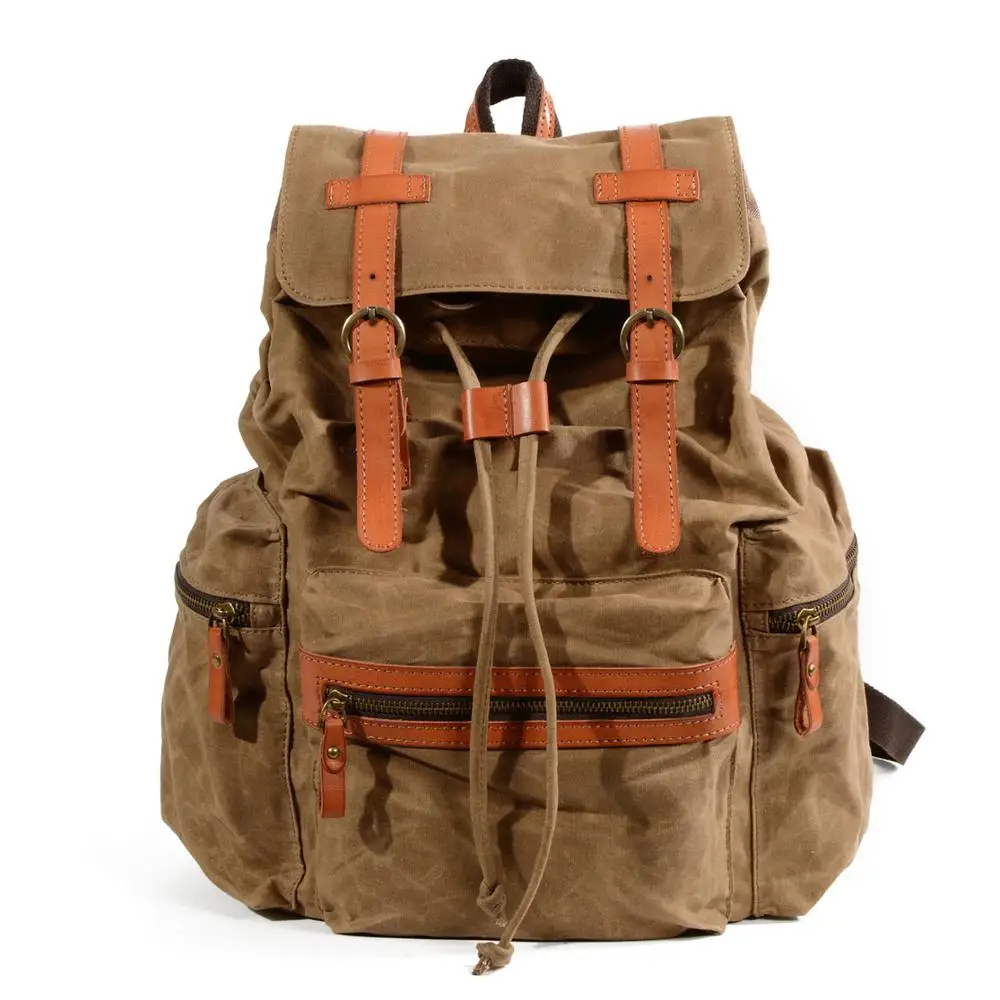 New oil wax canvas waterproof backpack  hot style men's backpack middle school student canvas bag