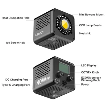Ulanzi L023 40W Pro Video Light Bi-color COB Light Mini Bowens Mount Video Light 3400mAh 2500K-6500K With DC&Type-C Port product image