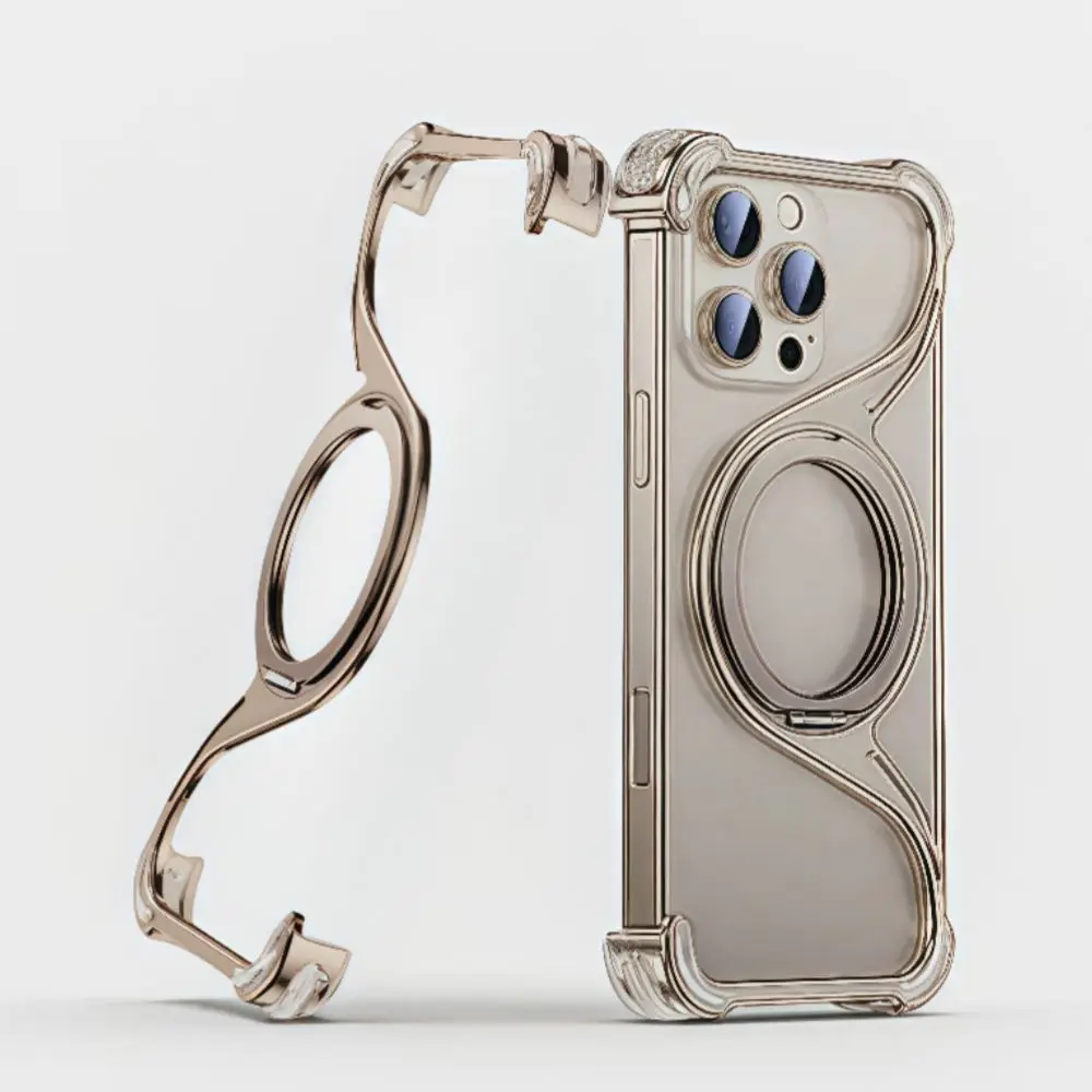 Ultra-Thin Hard Shockproof Magnetic Kickstand 360° Rotatable Mobile Phone Case for iPhone 15Pro Frame Metal with Stand Holder