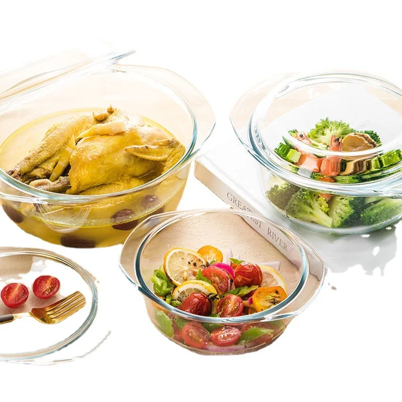 Oven Safe Covered Round Casserole Dish with Handles Glass Microwave Bowls  Cheap Glass Casserole Dish with Lid