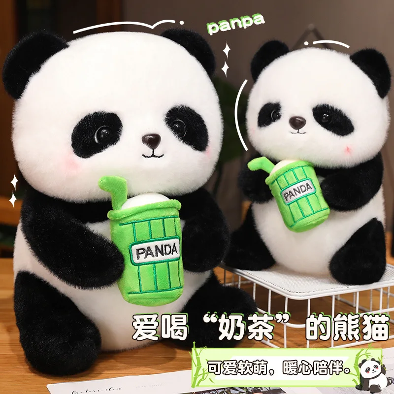 Custom New Design Panda Plush Toy Panda with Bamboo Tube Boba Stuffed Animals Toys