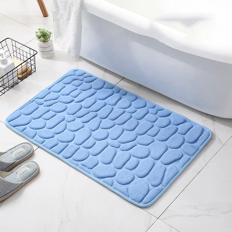 Bath Mat Set 2 Pieces Comfortable Carpet for Shower Room Embossed Coral Fleece Bath Rug Memory Foam Super Absorbent Floor Mat