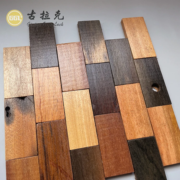 Wood Wall Mosaic tile Customized Design Panel Planks Wooden Mosaics