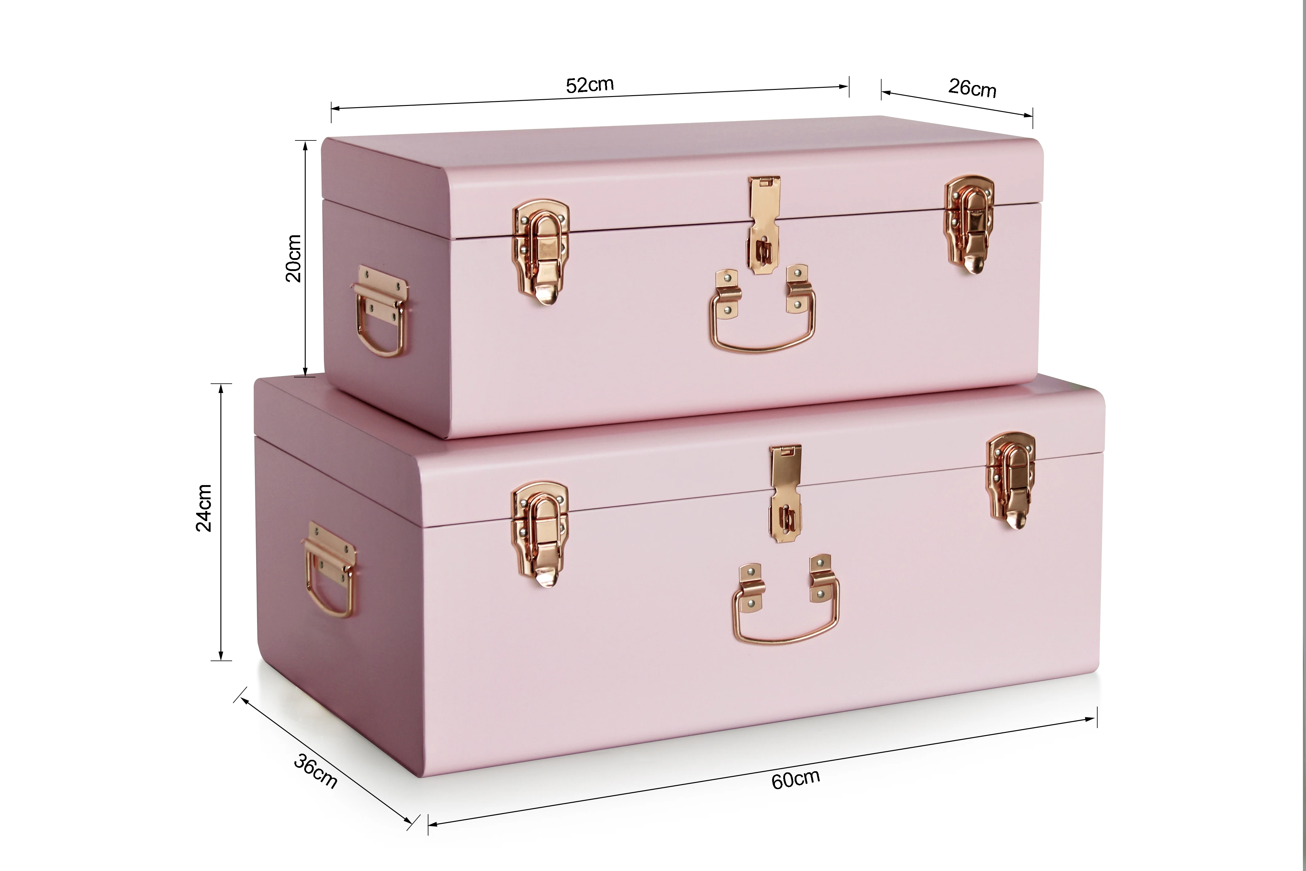 Set of 2 Metal Storage Ttrunks Galvanized Steel Trunks for Household or Gift
