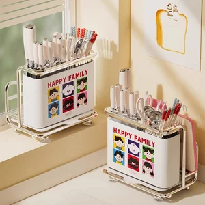 Multi-Functional Knife Rack Suction Cup Chopstick Organizer Racks Integrated Knife Storage Holders for Kitchen