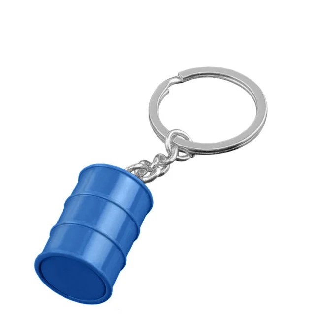 Custom Logo Mini 3D Oil Drum Keychain Round Barrel Shape Metal Key Chains Promotional Giveaways
