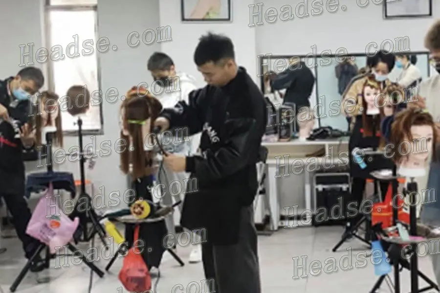 Hairdressing training practice using mannequin heads