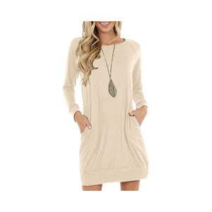 Women's Casual Long Sweater 2-Piece Shorts Set O-Neck Loose Fit Pullover Tunic Side Pockets Breathable Work
