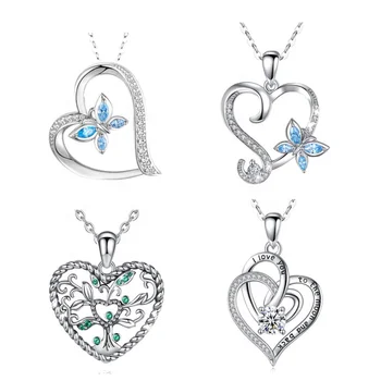 Merryshine 925 sterling silver I love you butterfly cubic zirconia dainty heart pendant necklace