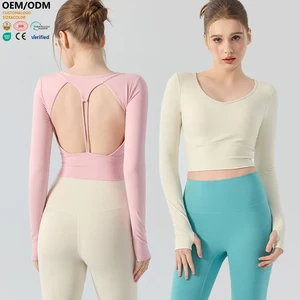 XW-MZ-432 Comfortable Solid Color Custom Sexy Ladies Gym Clothing Fitness Apparel Long Sleeves Chest Pad Women's Sports Top