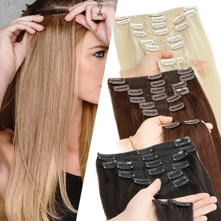 100% Human Clip in Human Hair Extension Indian Virgin Remy Hair Invisible Clip in Hair Extension