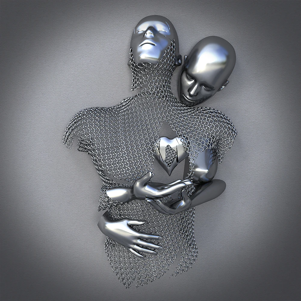 Abstract Metal and Sliver Figure Statue Canvas Paintings Modern Romantic Sculpture Poster Prints Wall Picture for Living Decor