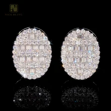 Luxury Ice Out Baguette Diamond Ear Studs Jewelry Silver Plated 925 Sterling Silver VVS Moissanite Stud Earring For Women