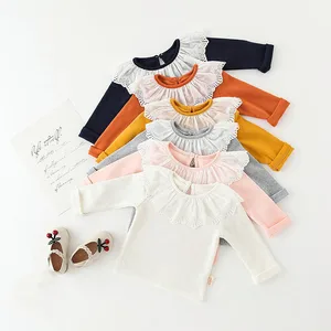 2021 Autumn Newborn Solid Color Kids Undershirt Infant Lace Doll Collar Tank Tops Baby Girl Blouse
