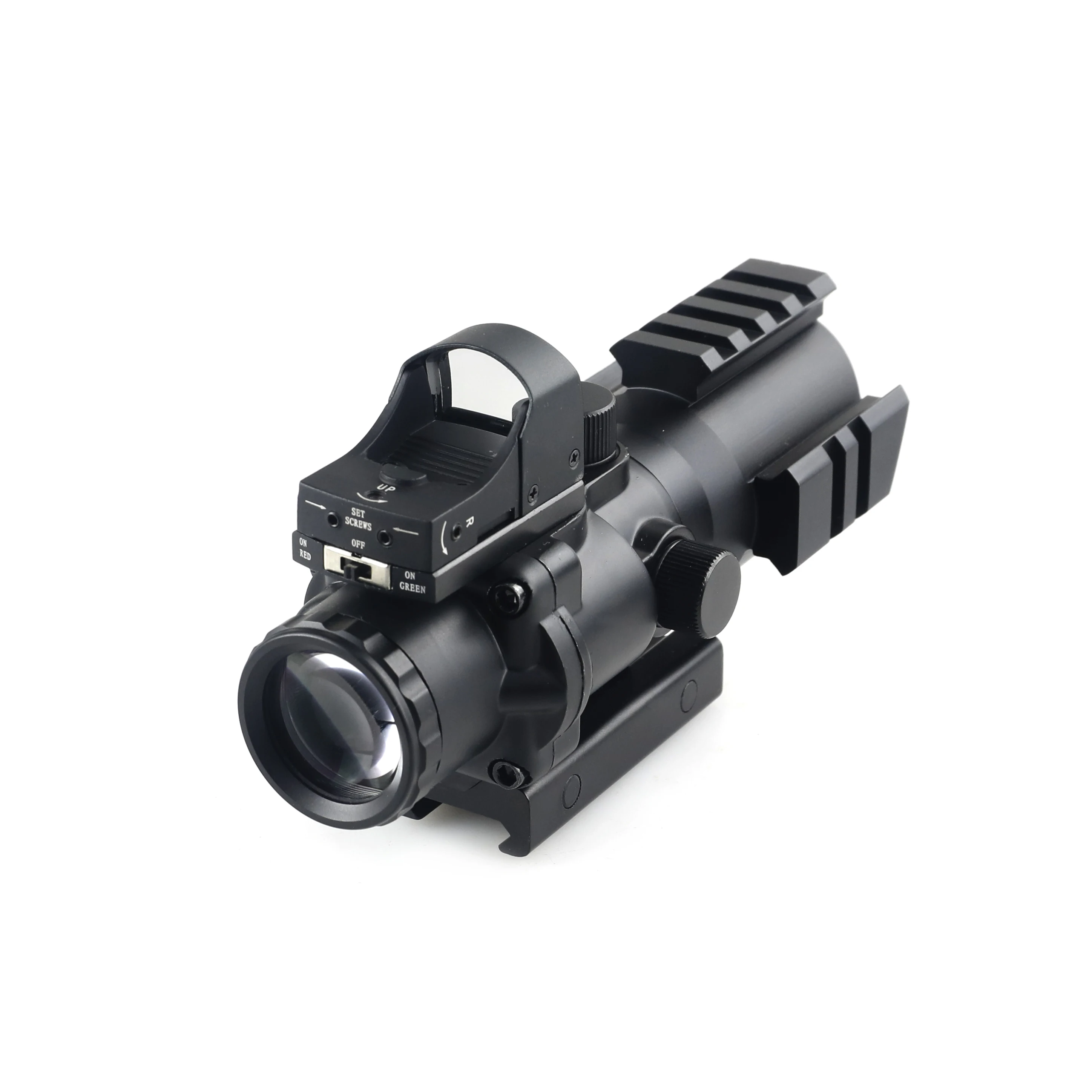 Scopes 4X Magnification with Three Sided Guide-rail Combine with HD107 Red Dot Sight for Outdoor Hunting Sports